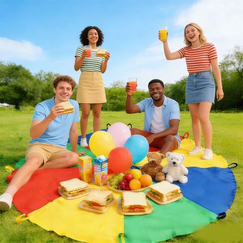 مظلة قوس قزح بطول 5.4 قدم، لعبة باراشوت مع 8 مقابض، مناسبة للاستخدام الداخلي والخارجي، مناسبة للألعاب التعاونية والأنشطة الخارجية. in Kuwait