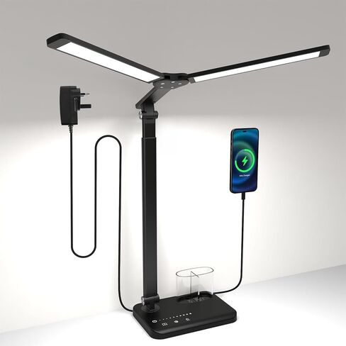 LED Desk Lamp 2600 Lumens 12W, Dual Head Table Lamp with 10W Smart Dual USB Charging Port, Adjustable &Dimmable Office Light for Home, Study, Bedroom (Black, Adapter Included) in Saudi Arabia