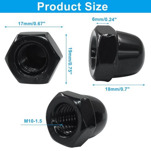 M10 Acorn Cap Nuts, 10Pcs Stainless Steel 18-8 (308) Hex Head Dome Cap Nuts, Corrosion Resistant & Durable Finish for Indoor & Outdoor Projects (Black) in Saudi Arabia