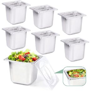 6 Pack Stainless Steam Hotel Pan with Lid, 1/6 Size x 6 Inch Deep Table Steam Pan Restaurant Supplies Reusable Anti Rust Catering Storage for Home, Buffet,Party, Restaurant, Hotel in Saudi Arabia