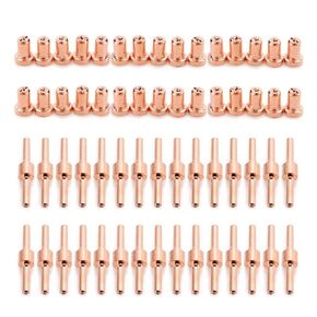 60 قطعة من النحاس الأحمر الممتد طويل البلازما القاطع تلميح أقطاب وفوهات عدة الاستهلاكية ل PT31 LG40 40A قطع لحام الشعلة فوهة لحام in Kuwait