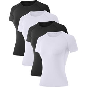 قمصان ضغط نسائية من Rolimaka مكونة من 4 قطع بأكمام قصيرة، قمصان رياضية سريعة الجفاف للجري في صالة الألعاب الرياضية واليوجا in Kuwait