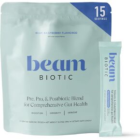 Beam Biotic Probiotics for Women – Gut Health & Digestive Health Powder with Pre, Pro & Postbiotics + Glutathione, Daily Probiotic Drink for Bloating Relief & Gut Balance, 15 Servings, Blue Raspberry in Kuwait