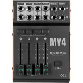 جهاز التحكم في مستوى الصوت السلبي StudioMan MV4، 4 مدخل 2 مخرج 1/4 بوصة وحدة تحكم صوت غير متوازنة مع زر كتم الصوت لشاشات الاستوديو ومكبرات الصوت والخلاطات وواجهات الصوت in Kuwait
