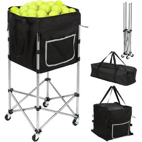 Tennis Ball Cart with Wheels & Brake (180 Capacity) – Heavy Duty Stainless Steel Frame with Detachable Washable Bag – Foldable Travel Hopper for Tennis & Pickleball, Portable Carrier in Saudi Arabia