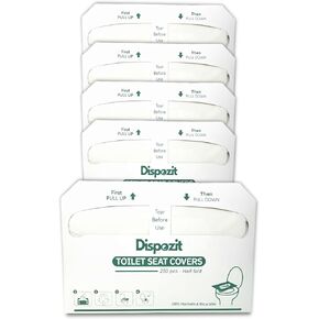 1250 Pcs Disposable Flushable Toilet Seat Covers (5 Packs of 250 Pcs) | 100% Biodegradable Commercial Toilet Seat Covers | Half-Fold Wall Dispenser Compatible | DISPOZIT Safe Liners in Kuwait