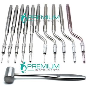 11 Pc Dental Osteotomes Straight & Curved Tip & Mead Mallet Bone Spreading Instrument in Kuwait