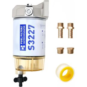 S3227 Fuel Filter Water Separator with Clear Bowl Assembly 3/8" Barb x 1/4" NPT Fittings Replacement for Marine Outboard Motor Mercury Replaces 320R, 490R-RAC-01, 18-7948, 9-37882, 18-7922, 18-7922-1 in Kuwait
