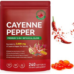 Cayenne Pepper Capsules, Cayenne Pepper Capsaicin Supplements with Vitamin E D3 K2 & Grape Seed, Hawthorn, Beetroot Extracts - Supports Leg Vein, Heart & Circulatory Health - 240 Softgels in Kuwait
