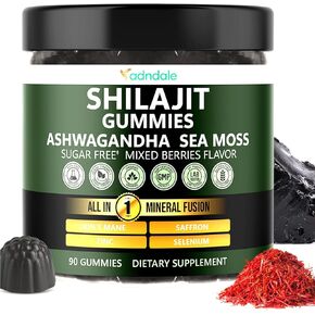 Adndale Himalayan Natural Shilajit Gummies for Men & Women, Sugar-Free Mixed Berries Flavor - with Ashwagandha, Sea Moss, Lion’s Mane & Saffron + Zinc & Selenium - 90 Gummies (45 Servings) in Kuwait