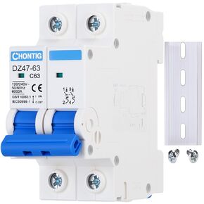 Miniature 63Amp 2 Pole 120/240V Circuit Breaker Thermal Magnetic Trip | DIN Rail AC Disconnect for Solar AC System C63, RV, Low Voltage Prot in Saudi Arabia