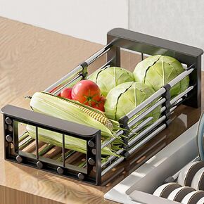 رف تجفيف الأطباق الصغير، صينية تصريف سلة من الفولاذ المقاوم للصدأ قابلة للتعديل للأطباق والخضروات والفواكه، على أو في سلة المطبخ، رف تجفيف الأطباق، 10.63 بوصة - 18.3 بوصة طول * 6.5 بوصة عرض * 3.54 بوصة ارتفاع (أسود) in Kuwait