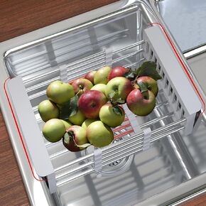Dish Drying Rack, Adjustable Stainless Steel Drainer Basket Drain Tray for Dishes, Vegetables, and Fruit, On or in Sink Kitchen Basket Dish Drying Rack-Grey in Kuwait