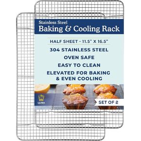 Ultra Cuisine Oven-Safe, Dishwasher-Safe 100% Stainless Steel Cooling and Baking Rack Set Heavy Duty Tight-Wire - 11.5 x 16.5-inch - Set of 2 - Half Sheet Pan Cooling Racks in Saudi Arabia