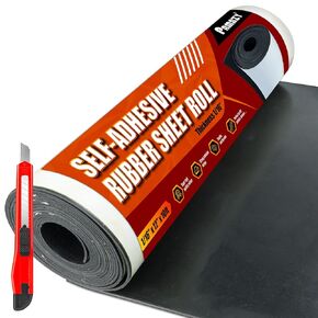 Neoprene Rubber Sheet Roll 1/16" Thick x 12" Wide x 10Ft Long with Adhesive Backing (Including Utility Knife), Heavy Duty Self Rubber Seal Strips Roll for DIY Gaskets, Flooring, Seals in Kuwait