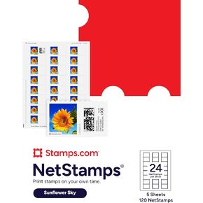 NetStamps Printable Postage Labels (Stamps.com Subscription Required) - Print Approved Postage - Inkjet & Laser Printers - Business, Personal, Home (Sunflower Sky, 5 Sheets) in Kuwait