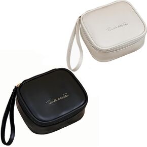Period Bag, Sanitary Napkins Storage Bag Travel Makeup Bag Cosmetic Bags portable Menstrual Pad Tampons Organizer with Zipper PU Gifts for Women Teen Girls (Black+White) in Saudi Arabia