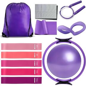 Pilates Equipment Set for Women - 12PCS Pilates Starter Accessories Kit with 10'' Ball, Magic Circle, Yoga Ring, Resistance Bands, Stretching Strap for Home Workout Exercise Beginner Essentials in Saudi Arabia