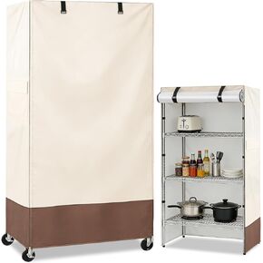 غطاء رف سلكي من Rileytee، أغطية أرفف مقاومة للماء والغبار 600D شديدة التحمل لرفوف الأسلاك، غطاء رف تخزين خارجي للحامل بسحاب، 48 بوصة عرض × 18 بوصة عمق × 72 بوصة ارتفاع، (بيج وبني) in Kuwait