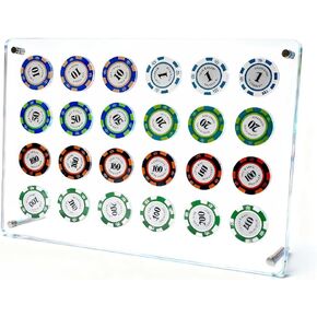 24 قطعة من حامل شرائح الكازينو، حافظة عرض شرائح البوكر الأكريليك، عرض عملة التحدي للعملات التذكارية لرقائق البوكر، مثبتة على الحائط أو الطاولة (13.6 × 9.3 بوصة) in Kuwait