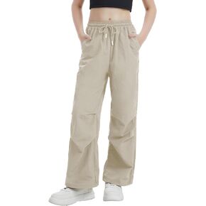 Girls Parachute Cargo Pants Size 14 Drawstring Waterproof Causal Hiking Pants for Girl Khaki Pockets Lightweight Running Joggers in Saudi Arabia