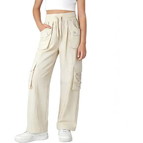 Rolanko Girls Cargo Pants Waterproof Hiking Pants for Girls Quick Dry Joggers with Pockets for School Outdoor Travel (Beige, 12-13Y) in Saudi Arabia