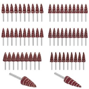 TSV 60 قطعة من عجلات القلاب الكاشطة على شكل مخروطي، ماكينة صنفرة عجلة ذات رفرف ساق مستديرة 1/8 بوصة للحفر، 80/120/240/320/400/600 رأس طحن ورق الصنفرة للأخدود، تلميع الزوايا in Kuwait