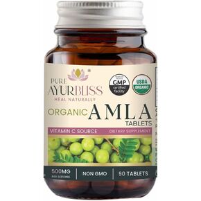 أقراص أملا عضوية 100%، أيورفيدا، لصحة الجهاز الهضمي وتوازن الأمعاء ودعم المناعة، كبسولات نباتية وغير معدلة وراثيًا من أملا للحيوية اليومية وصحة البشرة والتغذية الطبيعية - 90 قطعة in Kuwait