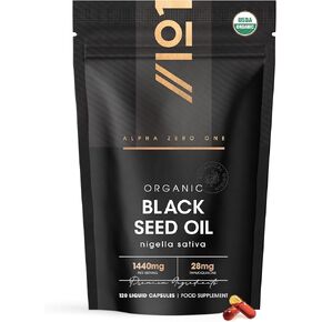 كبسولات زيت الحبة السوداء العضوية 1440 ملغ - 4X٪ ثيموكينين - 120 عدد - حبة البركة الإثيوبية - 100٪ زيت بذور الكمون البكر والمعصور على البارد in Kuwait