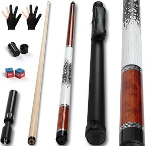 lotmusic Advanced Pool Stick with Telescopic Cue Extension, Original Dyeing Brown Cue Sticks for Billiard Enthusiasts, 58'' Pool Cue Set with Accessories (Leatheret Carry Bag, Chalks, Gloves) in Kuwait