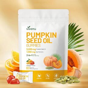 Organic Pumpkin Seed Oil Gummies,Cold Pressed Pumpkin Seed Oil with Saw Palmetto Gummies,for Prostate Health,BPH Support,Hair & Bladder Control - Non-GMO,Sugar-Free in Kuwait