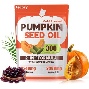 Pumpkin Seed Oil Capsules with Saw Palmetto - 3240mg - 300 Softgels, Cold Pressed, Essential Fatty Acids & Phytosterols, Natural Supplement for Hair Growth, Urinary - Non-GMO in Saudi Arabia