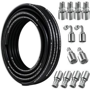 26.5Ft 3/8 inch Hydraulic Hose with 12Pcs Hydraulic Fittings, Coiled Hydraulic Line With 2 High-Tensile Steel Wire Braid,Rubber Flexible Oil Hose -20°C to 140°C in Saudi Arabia