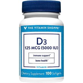Vitamin D3 5000IU Softgel, Supports Bone Immune Health, Aids in Cellular Growth Calcium Absorption, Gluten Free Once Daily Formula (200 Softgels) by The Vitamin Shoppe in Kuwait