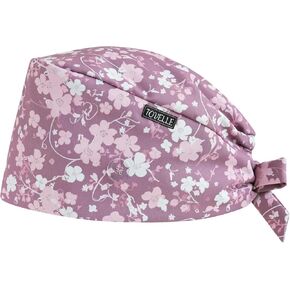 قبعات تنظيف مطبوعة على الوجهين من Pink Series Florals للنساء مع أزرار، قابلة للتعديل تساعد على تقليل تراكم القبعات الطبية الثابتة، قبعات جراحية قابلة للتنفس مع عصابة رأس لساعات طويلة in Kuwait
