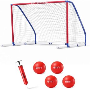 A11N Sports Floating Water Polo Goal Set – Large 4.7ft x 3.1ft Pool Net with 4 Balls – Fun Summer Backyard & Pool Game - Blue & Red in Kuwait