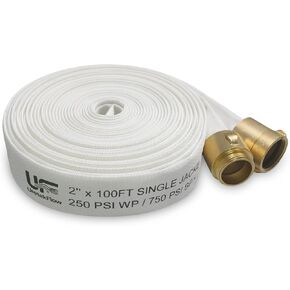 Fire Hose 2" ID x 100 FT, Single Jacket TPU Lined Firefighter Hose, 250 PSI Working / 750 PSI Burst, M x F NST/NH Brass Couplings, Lightweight & Durable in Saudi Arabia