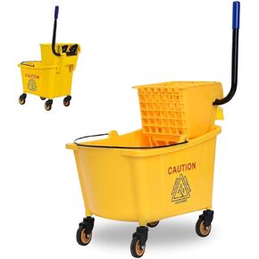 Mop Bucket, Commercial Bucket for Mopping on Wheels with Potable Handle, Mop Bucket with Wringer for Home, Household, Office, Bathroom, Yellow (25 Quarts) in Saudi Arabia