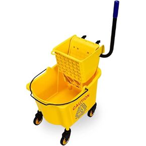دلو ممسحة، دلو تجاري للمسح على العجلات بمقبض صالح للشرب، دلو ممسحة مع عصارة للمنزل والمنزل والمكتب والحمام، أصفر (25 كوارت) in Kuwait
