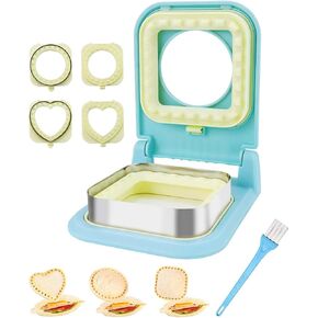 صانع الساندوتشات غير القابل للقشرة 3 في 1 - قطاعة الساندوتشات غير القابلة للقشرة على شكل قلب/دائرة/مربع ومانع تسرب لصناديق الغداء والفطور والغداء للأطفال | مكبس خالٍ من مادة BPA، سهل التنظيف، مادة PP صالحة للطعام (أزرق فاتح) in Kuwait