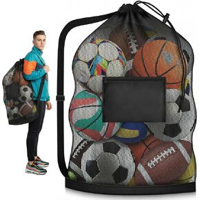 Extra Large Mesh Ball Bag with Pocket, Holds 12 Soccer Balls, Heavy Duty Drawstring Basketball Net Bag, Team Coaches Sports Equipment Storage Duffle Sack for Volleyball, Swimming Gear in Saudi Arabia