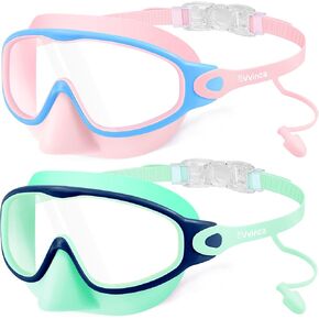 Vvinca Kids Swim Goggles with Nose Cover & Attached Earplugs, Anti-Fog Wide View Swimming Goggles for Boys Girls 3-12 in Kuwait