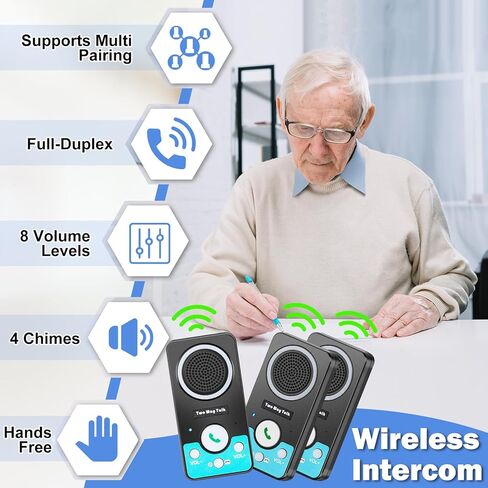 Intercoms Wireless for Home, Full Duplex 2 Way Intercom System, 1500ft Long Range Intercom with 8 Volume Levels, Rechargeable Battery & 4 Chime for Home Office & Business (3 Pack) in Kuwait