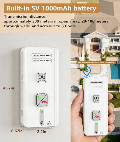 Wireless Intercom System for Home, 2-Way Audio Hands-Free Communication, 1600ft Long Range, 3 Ringtones 5 Volume Levels House/Office/Classroom(2 Pack, White) in Kuwait