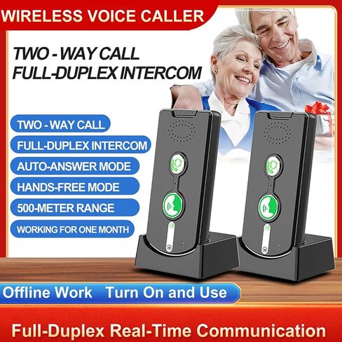 2 Way Wireless Intercom System for Home, 1/2 Mile, Full Duplex 2-Way Radio Hands Free, Rechargeable, 120H Standby,Volume Control - Room to Room, Elderly Care, Indoor Outdoor,Use for Business, Offices in Kuwait