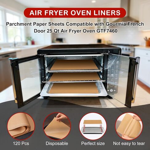 120Pcs Air Fryer Parchment Paper Liners Compatible with Gourmia GTF7460 Toaster Oven Air Fryer Combo, Disposable Nonstick Airfryer Paper Sheets Oven Liner for Gourmia French Door Air Fryer Accessories in Saudi Arabia