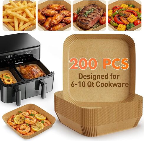 بطانات ورقية للمقلاة الهوائية، 100 قطعة من بطانات المقلاة الهوائية للاستعمال مرة واحدة، غير لاصقة ومقاومة للزيت لسهولة التنظيف، مربعة 8 بوصة in Kuwait