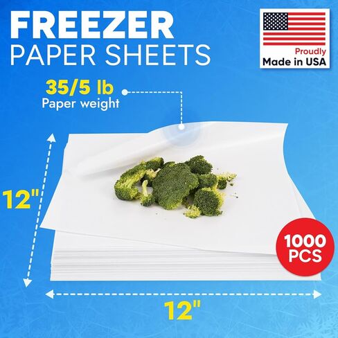 1000 Pcs Freezer Paper Sheets, 18" x 18", Poly-coated on one side - Prevents from Freezer Burn - Moisture-Resistant Wrapping Paper for Meat, Fish, Vegetables - Keeps Meat fresh for up to 1 Year in Saudi Arabia