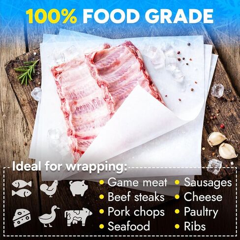 1000 Pcs Freezer Paper Sheets, 18" x 18", Poly-coated on one side - Prevents from Freezer Burn - Moisture-Resistant Wrapping Paper for Meat, Fish, Vegetables - Keeps Meat fresh for up to 1 Year in Saudi Arabia