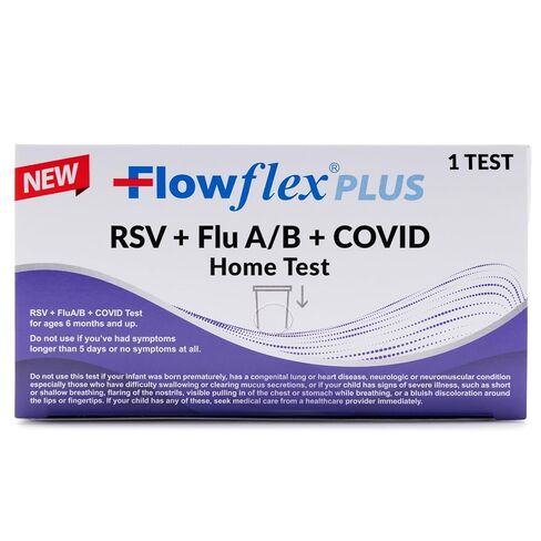 Flowflex Plus RSV + Flu A/B + COVID Home Test, 4-in-1 Home Test Kit, Rapid Results in 15 Minutes, OTC At-Home Antigen Test for Adults & Children (1 Test) in Kuwait